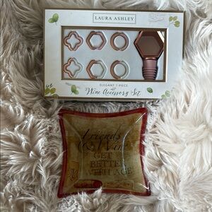 Laura Ashley Wine Accessory Set with Pink and Copper Accents+Wine dish w/quote🍷